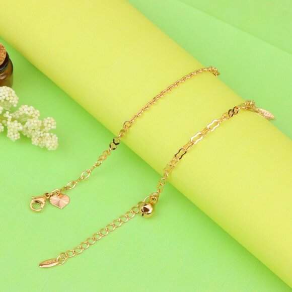 "Rose Gold Plated Dual Chain Anklet with Leaf and Fan Charms, XPAL1194 - Picture 9 of 12